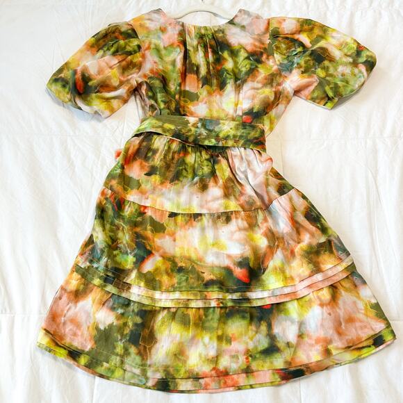 Marie Oliver Callie Belted Silk Blend Mini Dress Pink Green Women’s Size 4 - Picture 7 of 7